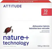 ATTITUDE Dishwasher Pods, Naturally Derived Dishwashing Detergent, Vegan and Plant-Based Dish Soap Tablets, Phosphate Free, Unscented, 70 Count