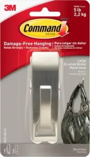 Command Large Modern Reflections Metal Hook, Brushed Large, Nickel