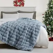 Bedbay Plush Faux Fur Blanket,Blue Throw Blanket for Couch Sofa,Luxury Fluffy Rabbit Fur Throw Blankets,Ultra Soft and Comfortable Bed Blanket,Warm Thick Fuzzy Throws for Winter-60 x80,Dusty Blue