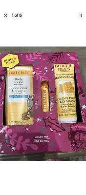 BURT'S BEES Honey Pot 3 Piece Gift Set NEW Lotion,Grapeseed Hand Cream,Lip Balm
