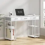 Artiss Computer Desk, 120cm Particle Board Desktop Office Corner Laptop Desks Shelf Study Student Table Steel Frame 60KG Weight Capacity, Home Furniture with Anti-Scratch Feet White