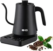 Stainless Steel Kettle with Thermostat, 1 Litre Gooseneck Kettle Kitchen Aid Kettle 1000 Watts, 90° Right Angle Spout, 304 Stainless Steel, Black