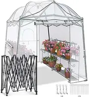 [Yardsight] 4-Tier Mini Greenhouse, 40 x 18 x 63 inch Steel Frame and PE Cover Plastic Plant Rack Stand Green House with Plant Repotting Mat for Indoor & Outdoor Use (Clear and Green)