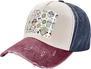 [YANYU] Mexican Salsa Symbols Print Fashion Washed Distressed Baseball Cap Vintage Adjustable Hat with Classic Brim, Navy and Red, One Size