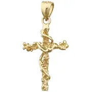 14K Gold Nugget Cross with Sash 3D Charm