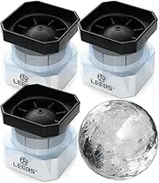 LEEBS Sphere Ice Molds - 3 Pack Whiskey Ice Ball Mold - Silicone Freezer Press Ice Ball Maker Mold for Large Round Craft Whisky Ice Balls - Bourbon, Scotch, Old Fashioned, Cocktail Drinks - by