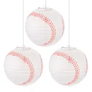 3 Pcs 8" Baseball Paper Lantern Round Hanging Chinese/Japanese Decor White
