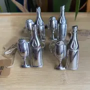 Pier 1 Napkin Rings Silver Metal Wine Glass Bottle Set of 4 NWT