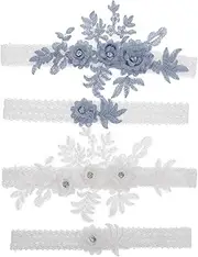 [GAROZATION] Elegant Garters with Rhinestones Set of 4 Wedding Garter Belts for Bride Bridesmaid Bridal Party