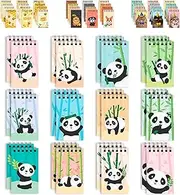 Decorably 24 Pack Panda Themed Party Favor Notepads - 12 Adorable Designs 2.4x4in Mini Notebooks for Kids Party Favors, Spring Bound 20 Sheets