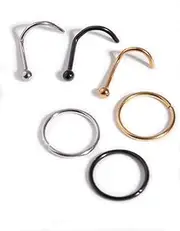 [Lovisa] Simple Classic Nose Stud 6-Pack | Hypoallergenic | On Trend Designs | Stylish Piercings, metal, no gemstone