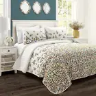 Lush Decor Quilt Solid Boho Botanical Leaf Reversible Textured in Turquoise