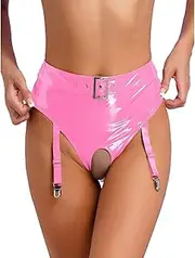 [GRRKDFQ] Women's Erotic Apparel Underwear with Garter Clips Lingerie High Waist Open Crotch Thong