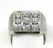 Round Diamond Square Cluster 3 Row Men's Ring Band 14k White Gold 1.00Ct