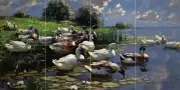 DUCKS ON A LAKE SHORE A. Koester birds Tile Mural Backsplash Art Marble Ceramic