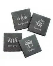 Susquehanna Glass Set of 4 Holiday Hang Up's Square Slate Coasters