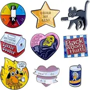[YJ PREMIUMS] 9PC Funny Enamel Pins Pack Cute Cool Fun Pin for Lapel Backpack Jacket Hat Bag Adult Teens Girls Boys, Small Buttons Unique Novelty Mood Assorted Cartoon Cheap Bulk Craft Supply Accessories Gifts