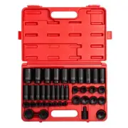 SUNEX Impact Socket Tool Set 1/2" Drive Deep 3/8" to 1-1/2" SAE 39-Piece