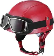 Leather Motorcycle Half Helmets Retro Half Helmet Open Face Helmet with Goggles Quick Release Buckle for Cruiser Chopper Biker Moped DOT/ECE Approval D,M=57-58CM