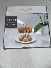 Tahari Two Tiered Porcelain Stand 10"x10"x9.84" Neutral Color