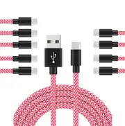 Catzon 1M 2M 3M 10Packs USB Type C Cable Nylon Braided W Phone Cable Fast Charger Cable USB Cord -Pink White