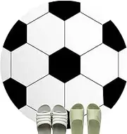 Round Kids Play Rug, Non-Slip Soccer Pattern Floor Mat, Circular Carpet, Machine Washable Soft Mat for Bedroom Reading Corner Dorm