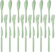 Forks Spoons Knife Set, 21 Pieces Wheat Straw Cutlery Set, Reusable Utensil Set for 7, Unbreakable and Lightweight Utensils for Party, Travel, Work, Lunch, Picnic, Camping or Daily Use (Light Green)