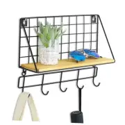Classic Wrought Iron Grid Style Key Holder Wall Mount with an Open single wood