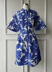 COUNTRY ROAD print pintuck mini dress abstract blue | SIZE: 16, XL $249 new