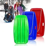 3 Piece Plastic Snow Sled for Adult, Toboggan with Reinforced Handles and Pull Rope for 1-2 Rider, Durable Lightweight Design, Cold-Resistant Sledding for All Winter Conditions Outdoor Winter Gift