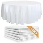 6-Pack White Round Paper Tablecloths – 82in Paper Table Cloths for Parties Di...