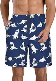 [OAROK] Various Sea Fish Pattern Men's Casual Beach Shorts Quick Drying Shorts Men's Stretch Swim Trunks Daily Wear Style, White, 3X-Large