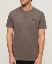 Organic Cotton Vintage Logo Embroidered Henley Top | Cocoa Brown Marle