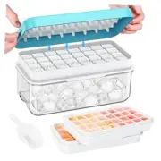 Ice Cube Tray with Lid and Bin, 64 pcs Ice Trays for Freezer, Ice 2-tier Blue