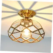 Brass Glass Semi Flush Mount Ceiling Light 1-Light Hallway Ceiling Light