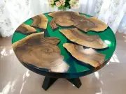 30" Green Epoxy Resin Coffee Corner Side Table Top Housewarming Furniture Decors