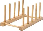 Wooden Dish Rack,Pot Lid/Plate/Cutting Board/Cup Organizer,Bamboo Dish Rack Used for Kitchen Cabinets,Bottle Drying Rack(4 Grids)