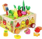 Preschool Learning Educational Gift Toy for 3 4 5 Year Old,Montessori Wooden Toddler Toys for 1 2 3 Years Old Boys Girls Wooden Shape Sorter Carrot Harvest Game