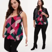 Torrid Sofie Geometric Color Block Pink Sofie Chiffon Tank Blouse Size 4X ~ NEW