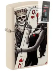 Zippo 49942 Skull King and Queen Cards Flat Sand Lighter + FLINT PACK