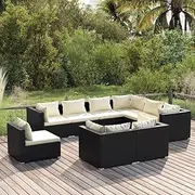 9 Piece Garden Lounge Set with Cushions Poly Rattan Black, Conversation Sets
