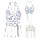 Women Glitter Sequins Halterneck Crop Top Party Sexy Chest Chain Body Jewelry