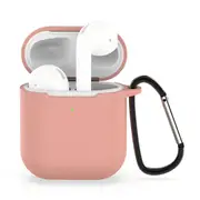 For AirPods 2nd Gen Case, Silicone Protective Cover, Snap Hook, Pink