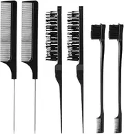 6 Pcs Slick Brush Set Bristle Hair Brush Teasing Comb Edge Hair Brush Grooming Combs Sturdy Rat Tail Comb for Women - Black