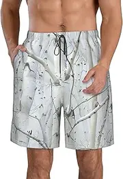 [OAROK] White Trees Camo Men's Casual Beach Shorts Quick Drying Shorts Men's Stretch Swim Trunks Daily Wear Style, White, 3X-Large