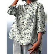 Women's Shirt Linen-Inspired Shirts Button Up Long Sleeve Shirt Collar Yellow Beige Light Blue Spring Fall