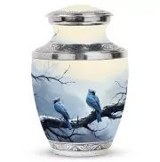 Winter Perch Of Blue Jays Funeral Urn For Adult Men 10 Inch
