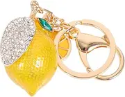 [Baluue] Lemon Shaped Keychain with Coloured Rhinestones Cute Bag Pendant Decor for Keys Mobile Phones Premium Alloy Material for All Ages