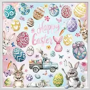 Hianjoo 118 PCS Easter Window Cling, 9 Sheets Easter Bunny Window Stickers PVC Static Painting Style Stickers with Cute Rabbit, Eggs, Carrot, Car, Happy Easter, Flower, Butterfly for Easter Decoration