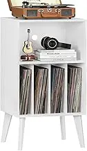 Record Player Stand, Turntable Stand Hold Up to 160 Albums, Mid-Century Vinyl Storage Table with Legs, Record Player Holder Display Cabinet Rack for Bedroom Living Room, White